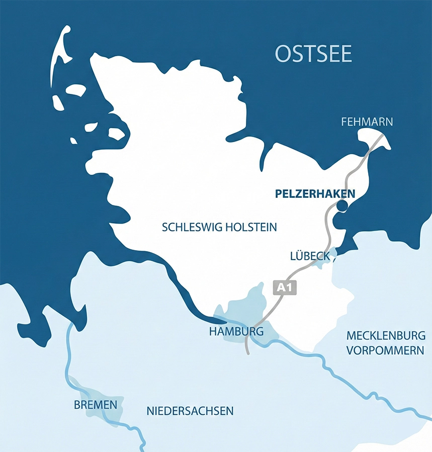 Karte von Norddeutschland mit Anfahrtsbeschreibung zum Ostseebad Pelzerhaken